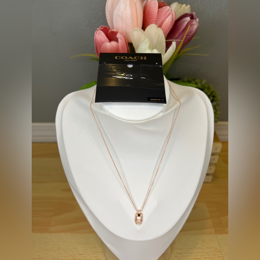 Coach Pave Signature Rose Gold Necklace